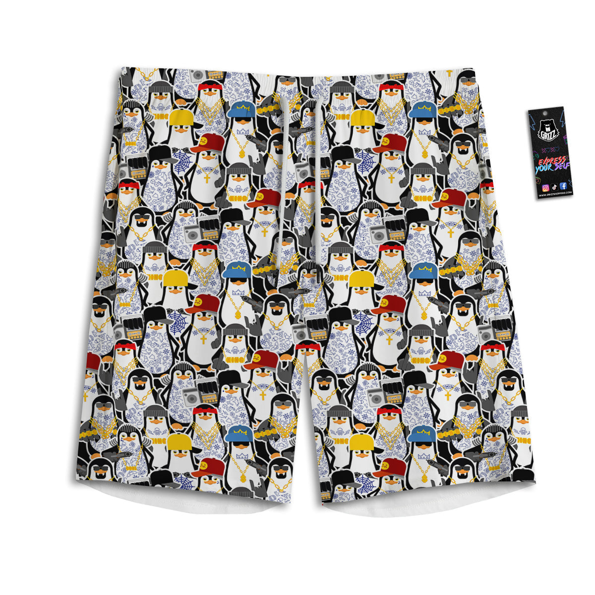 Penguin Criminal Print Pattern Men's Athletic Shorts