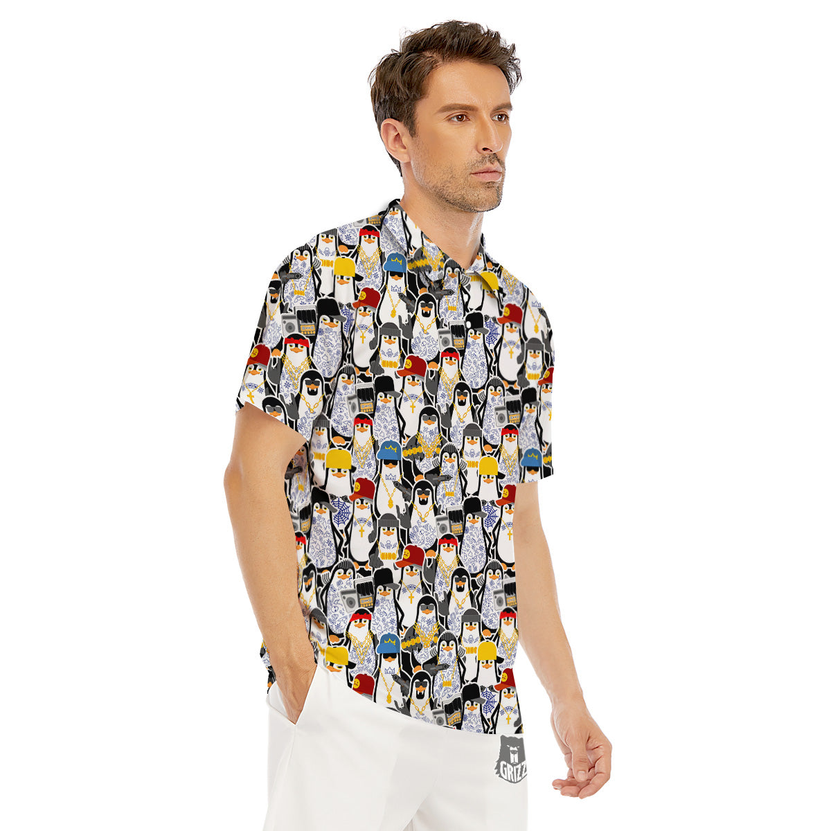 Penguin Criminal Print Pattern Men's Golf Shirts-grizzshop