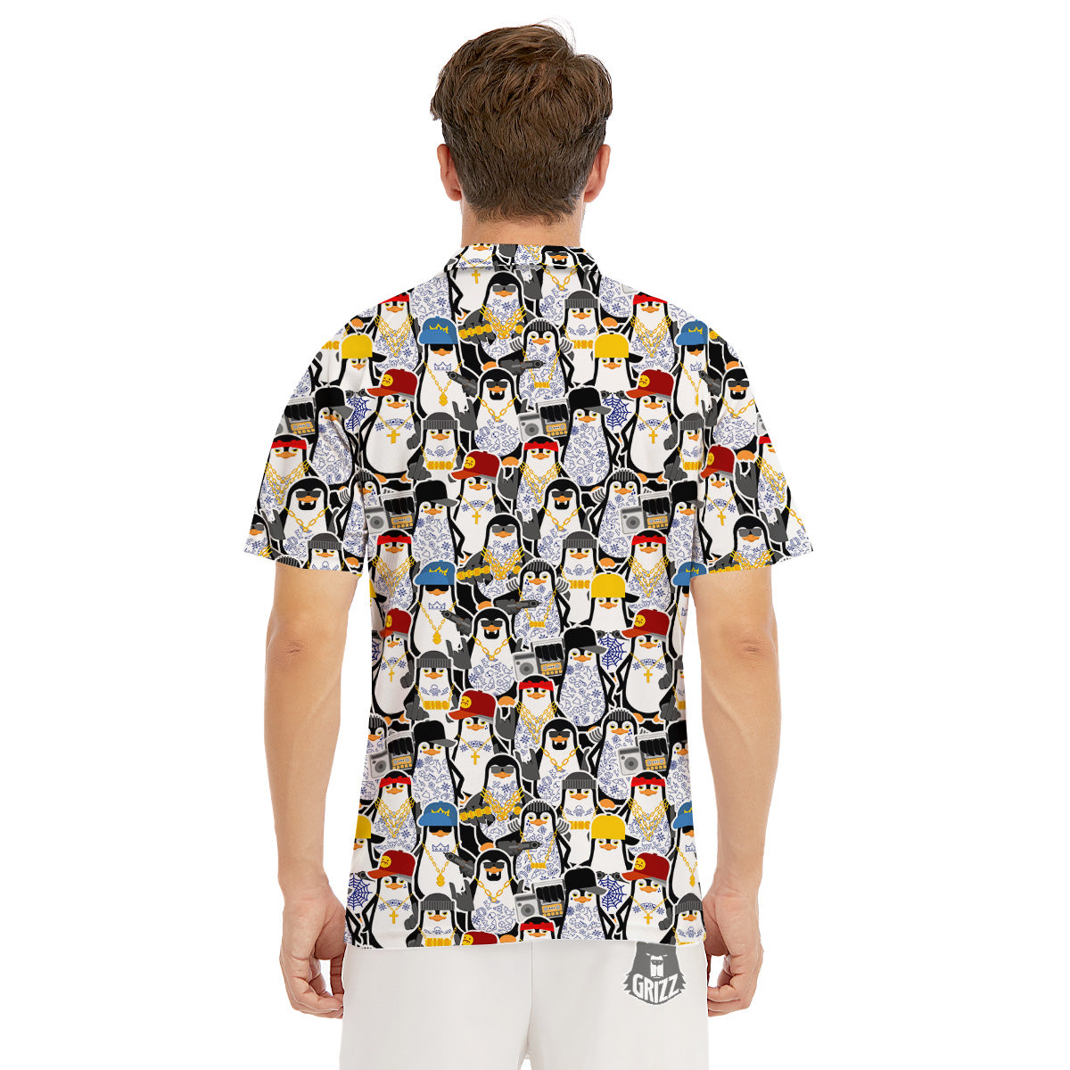 Penguin Criminal Print Pattern Men's Golf Shirts-grizzshop
