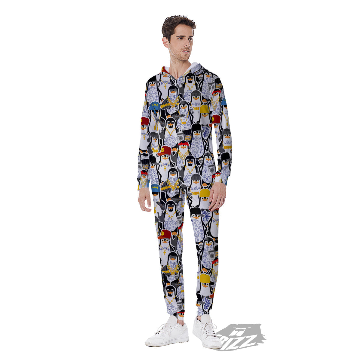 Penguin Criminal Print Pattern Men's Jumpsuit-grizzshop