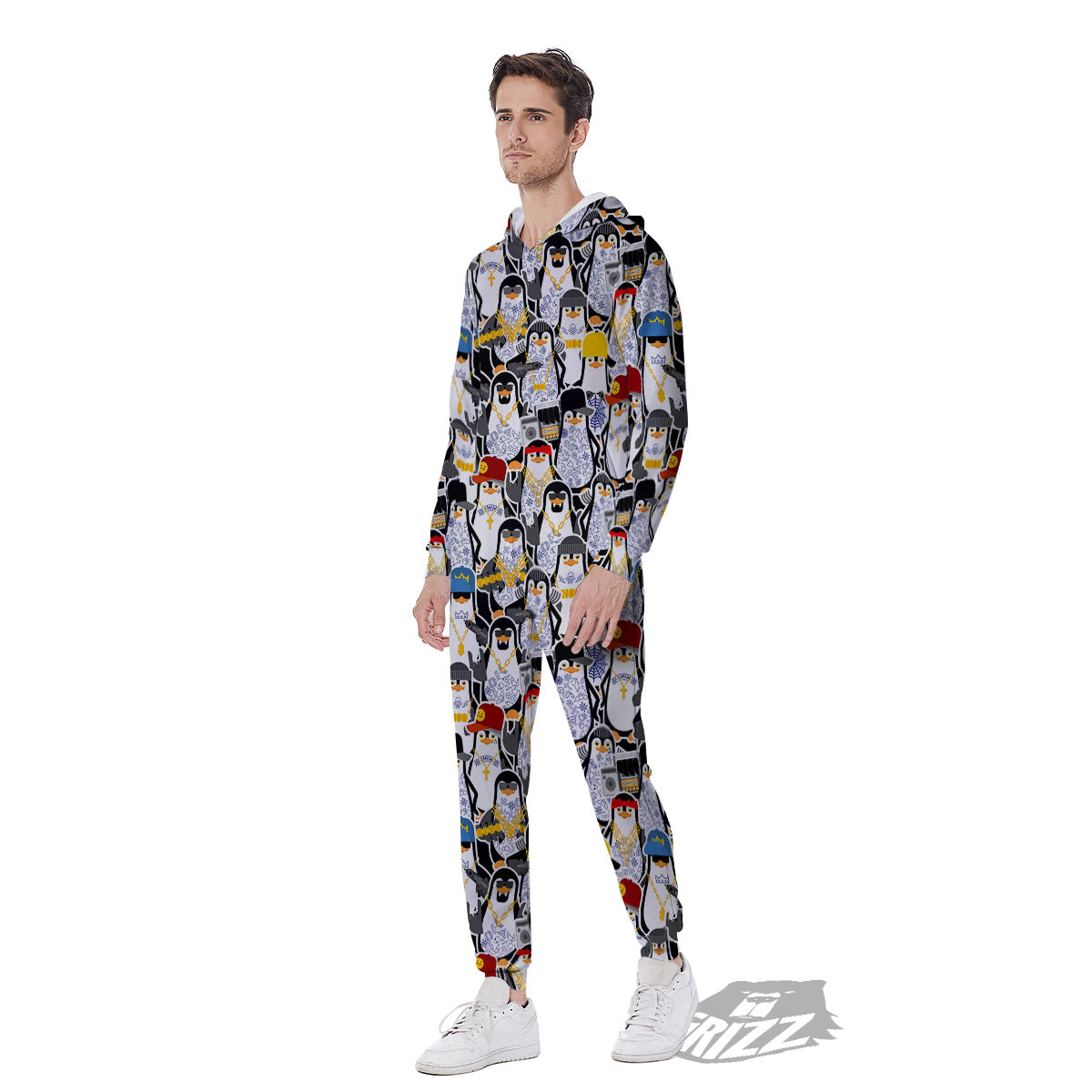 Penguin Criminal Print Pattern Men's Jumpsuit-grizzshop
