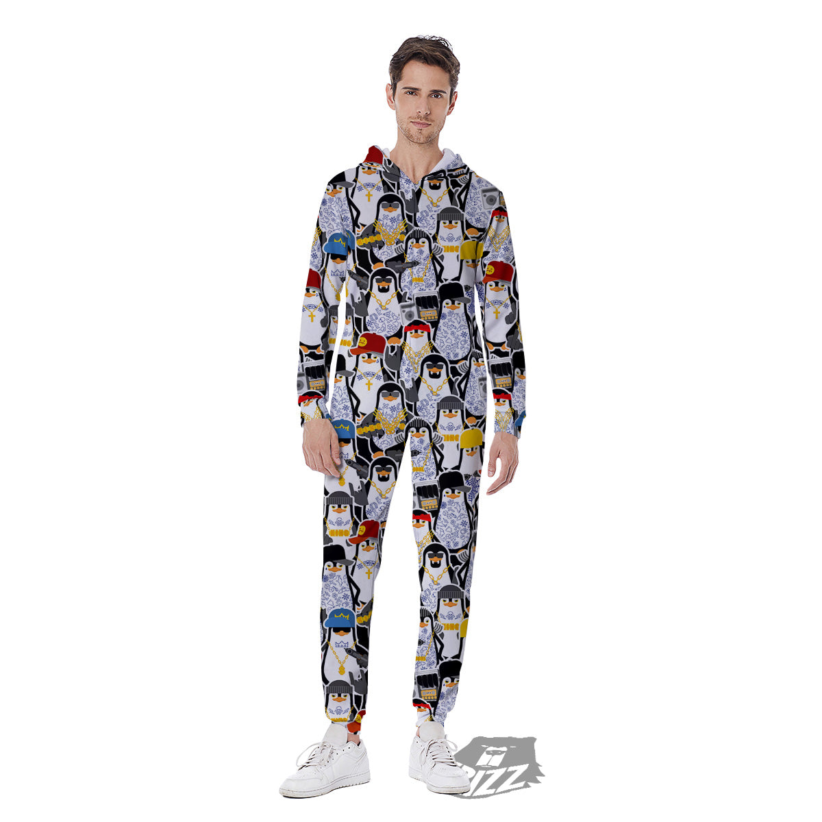 Penguin Criminal Print Pattern Men's Jumpsuit-grizzshop