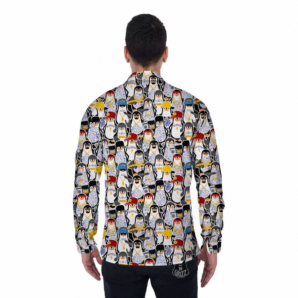Penguin Criminal Print Pattern Men's Long Sleeve Shirts-grizzshop