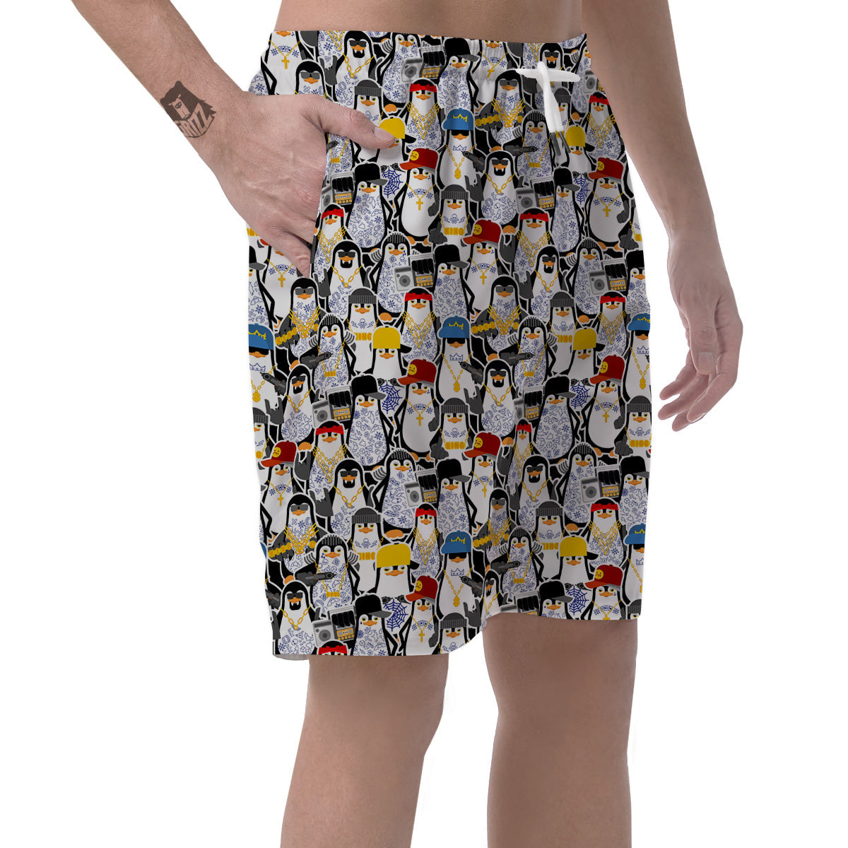 Penguin Criminal Print Pattern Men's Shorts-grizzshop