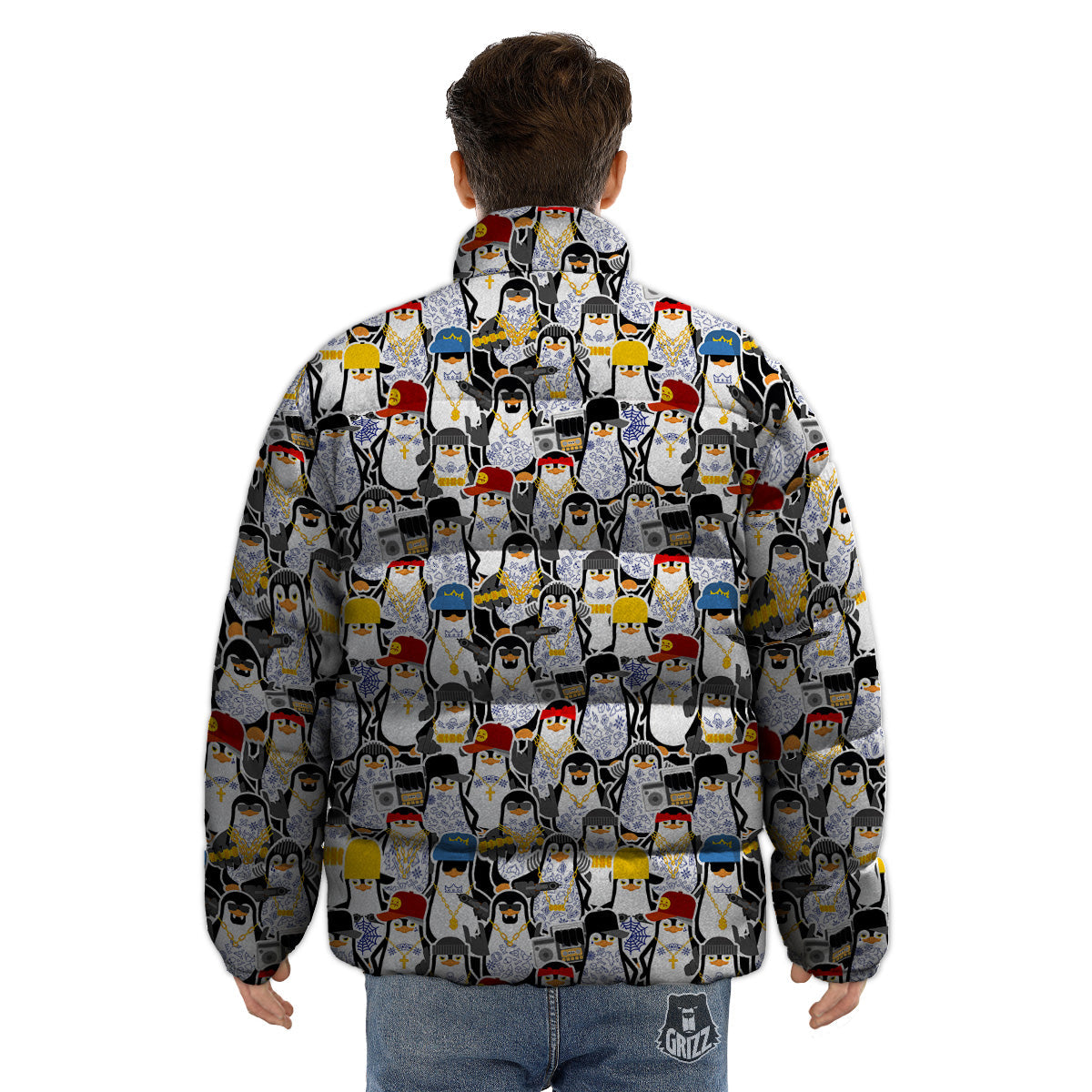 Penguin Criminal Print Pattern Puffer Jacket-grizzshop