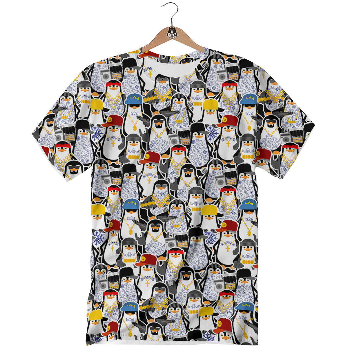 Penguin Criminal Print Pattern T-Shirt-grizzshop