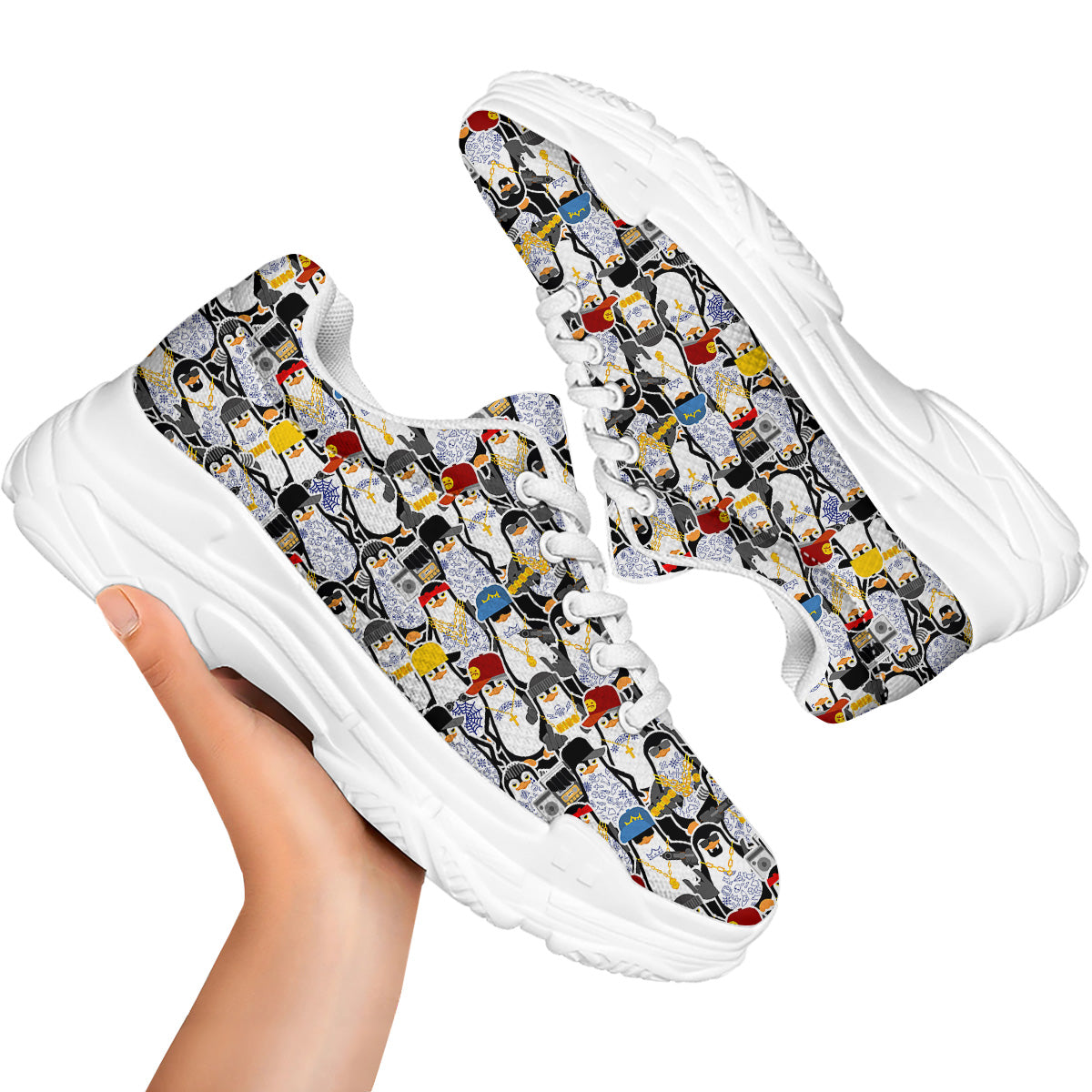 Penguin Criminal Print Pattern White Chunky Shoes-grizzshop