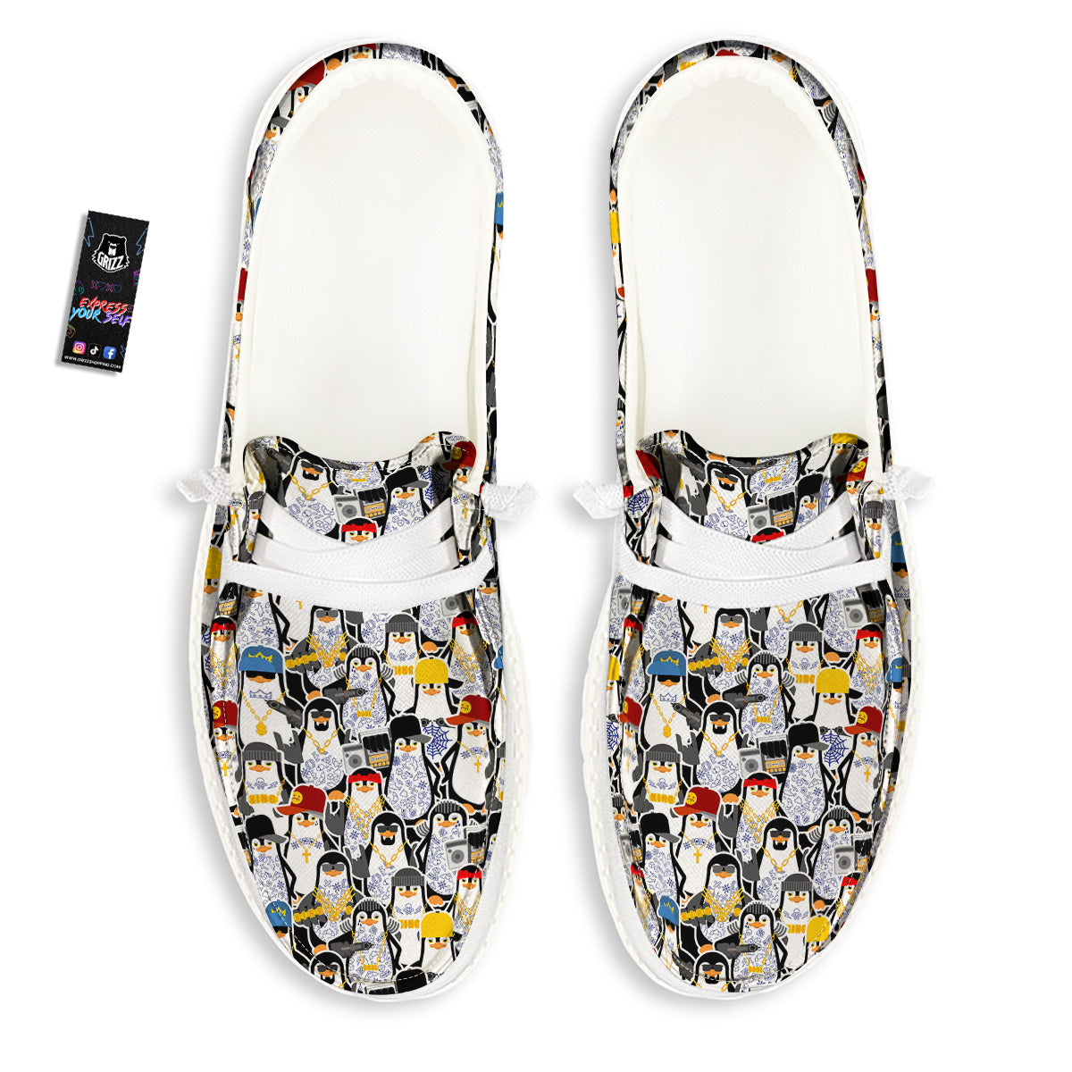 Penguin Criminal Print Pattern White Loafers-grizzshop