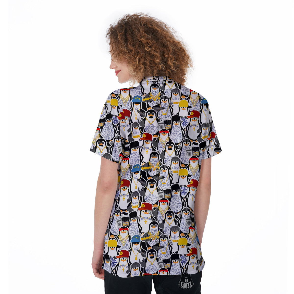Penguin Criminal Print Pattern Women's Golf Shirts-grizzshop