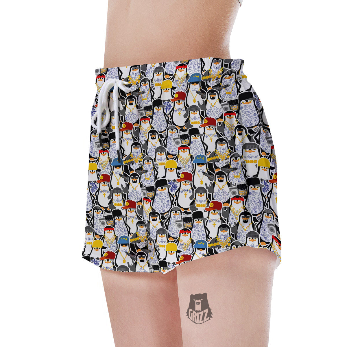 Penguin Criminal Print Pattern Women's Shorts-grizzshop