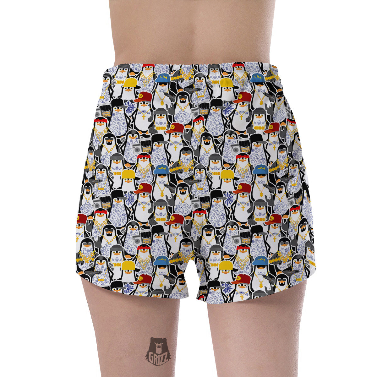 Penguin Criminal Print Pattern Women's Shorts-grizzshop