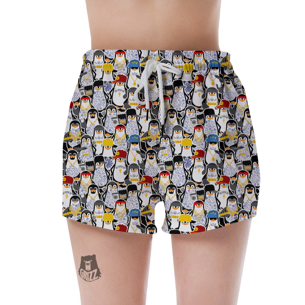 Penguin Criminal Print Pattern Women's Shorts-grizzshop