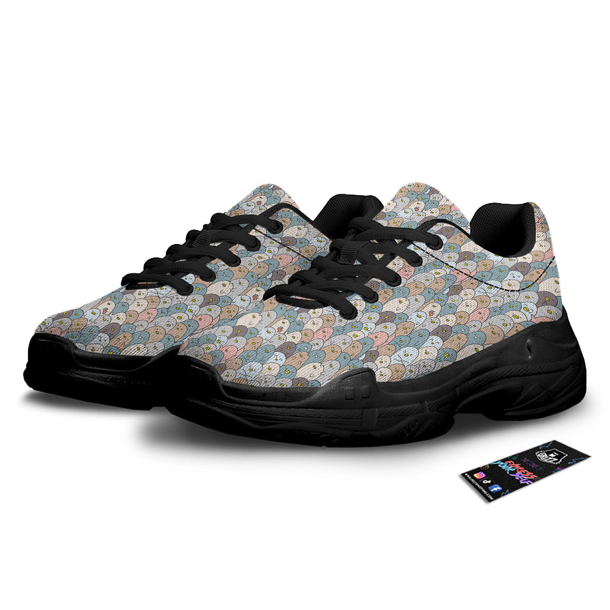 Penguin Cute Colorful Print Pattern Black Chunky Shoes-grizzshop