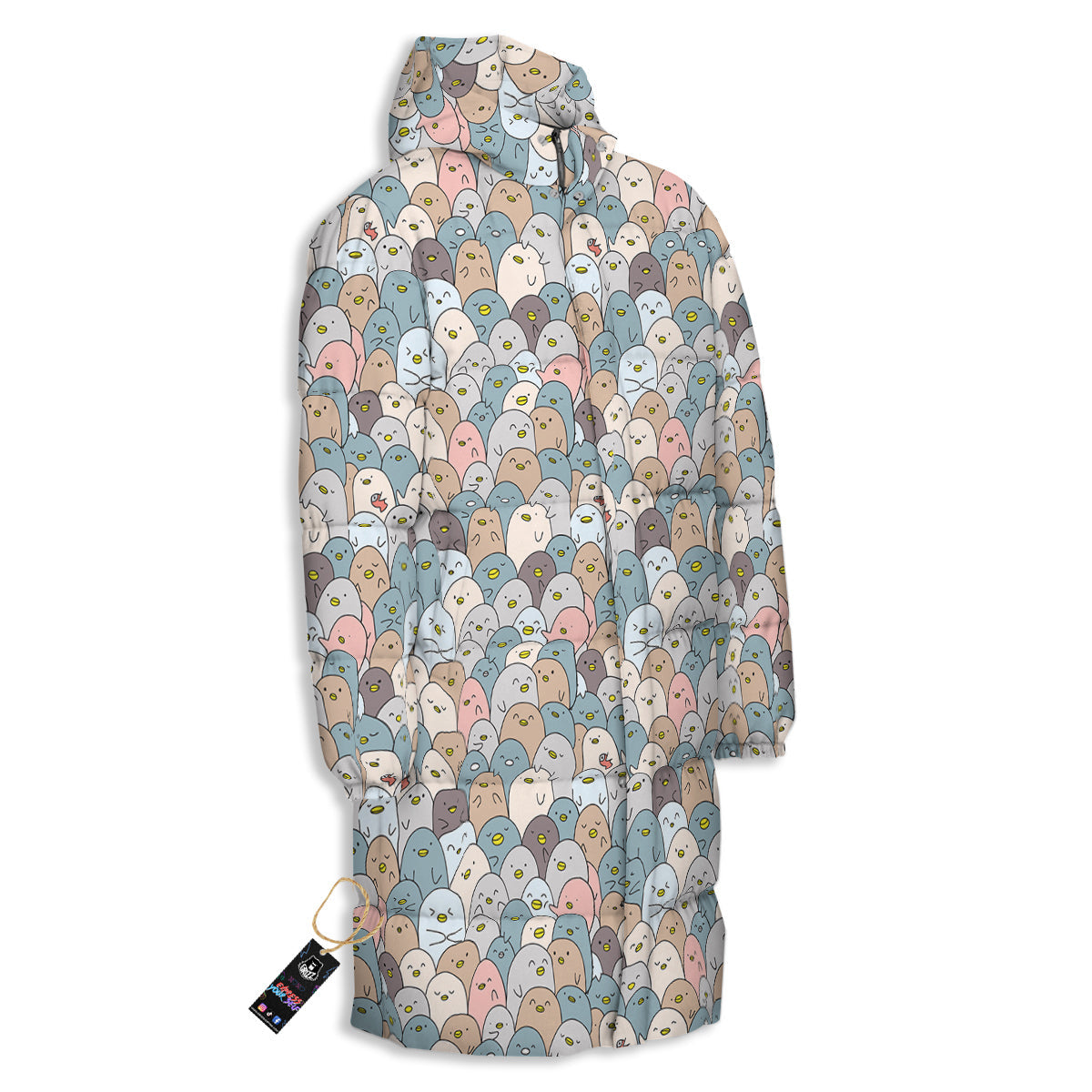 Penguin Cute Colorful Print Pattern Long Down Jacket-grizzshop