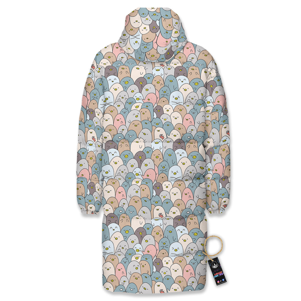 Penguin Cute Colorful Print Pattern Long Down Jacket-grizzshop