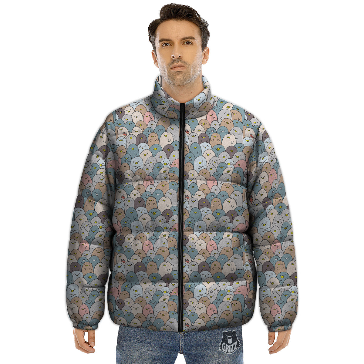 Penguin Cute Colorful Print Pattern Puffer Jacket-grizzshop