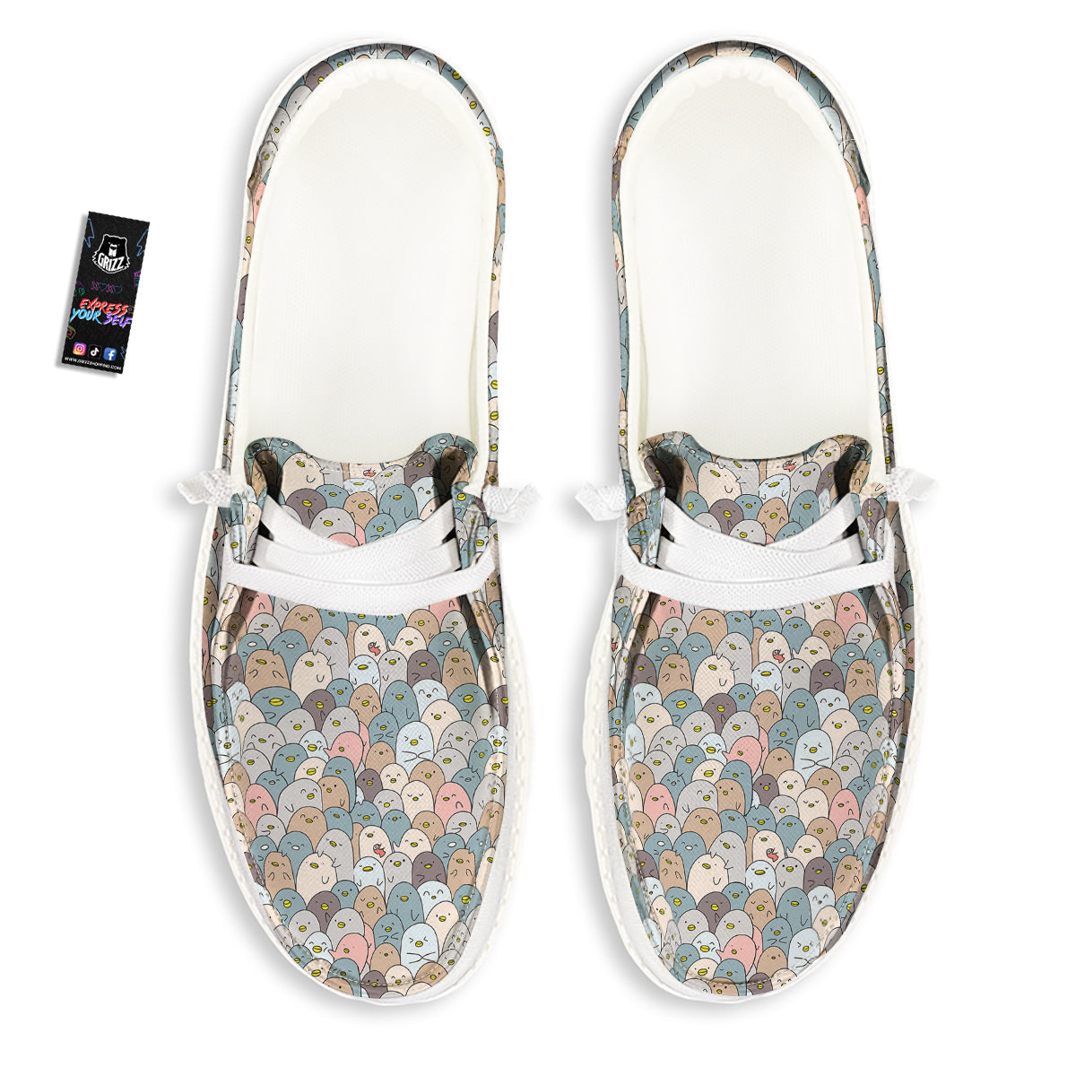 Penguin Cute Colorful Print Pattern White Loafers-grizzshop