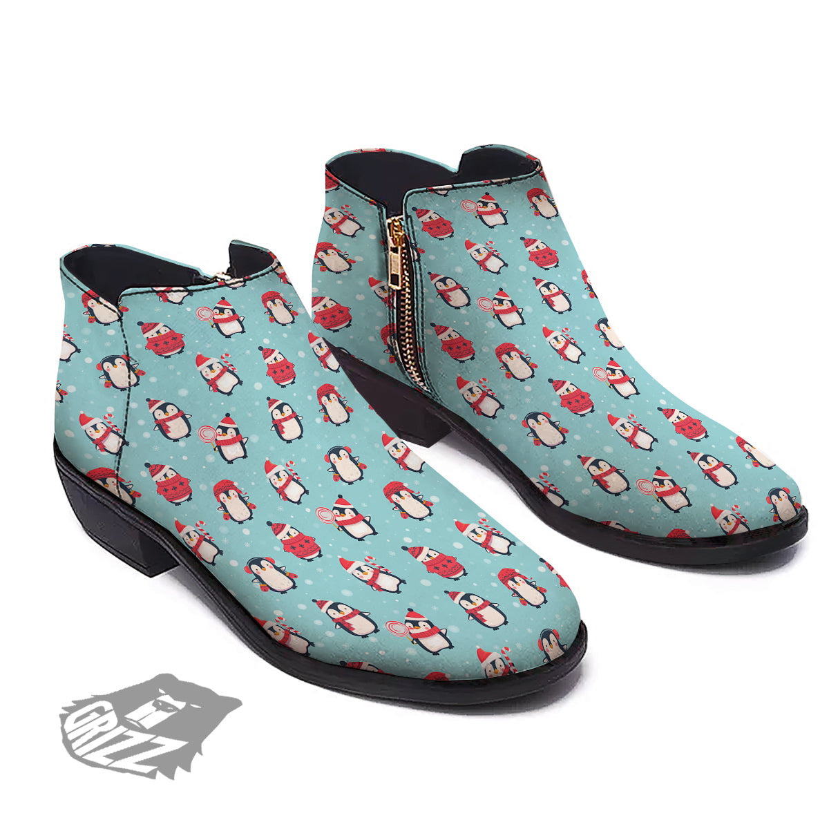 Penguin Cute Snowy Print Pattern Ankle Boots-grizzshop