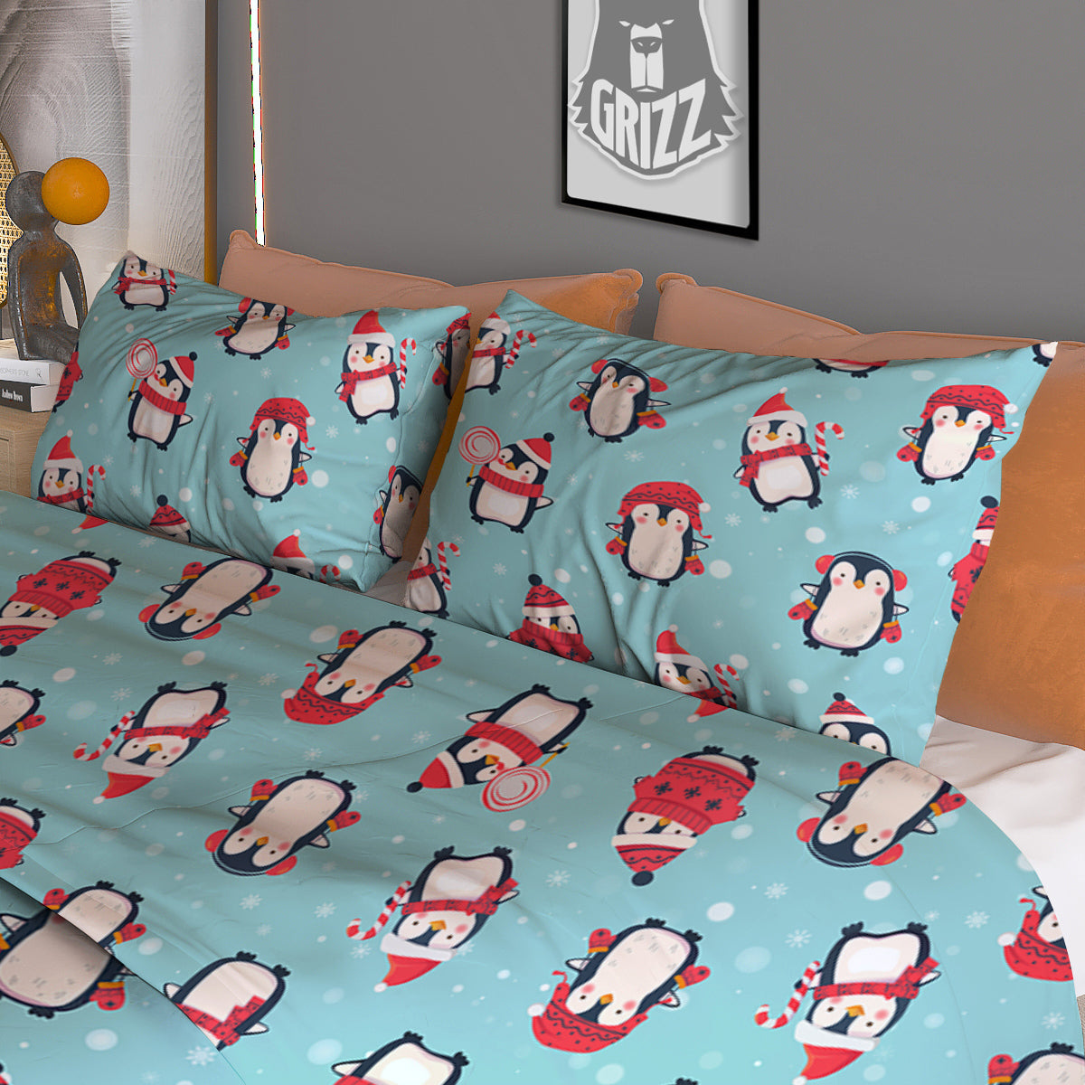 Penguin Cute Snowy Print Pattern Duvet Cover Bedding Set