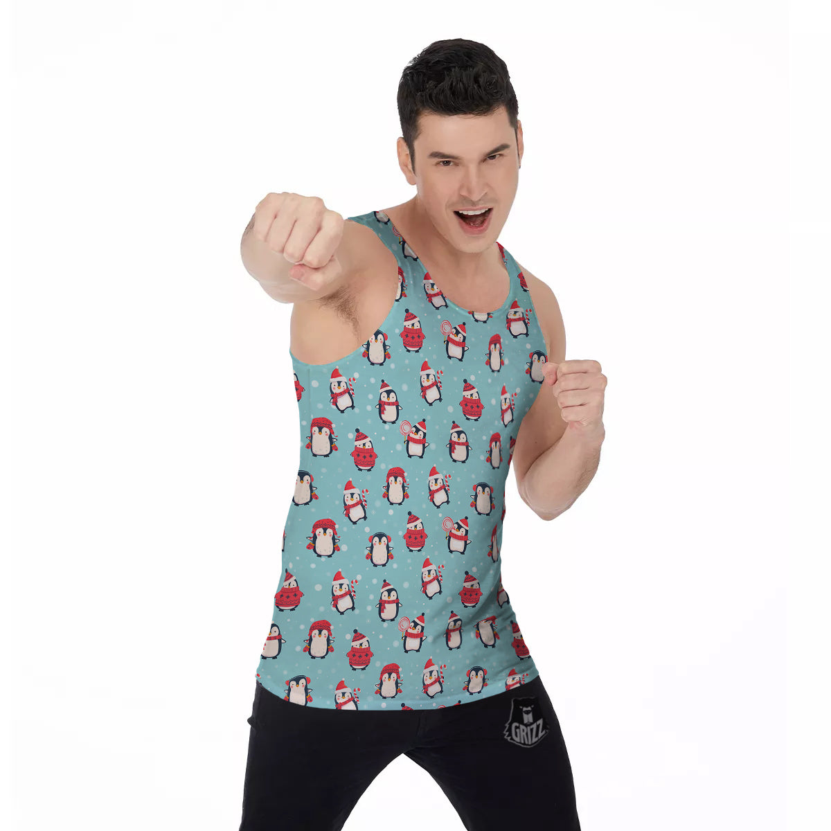Penguin Cute Snowy Print Pattern Men's Tank Top-grizzshop