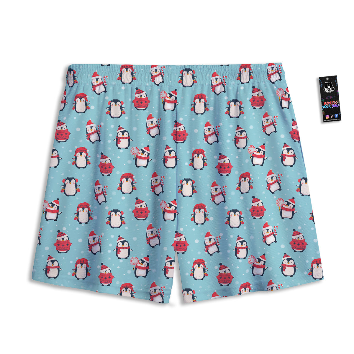 Penguin Cute Snowy Print Pattern Mesh Shorts