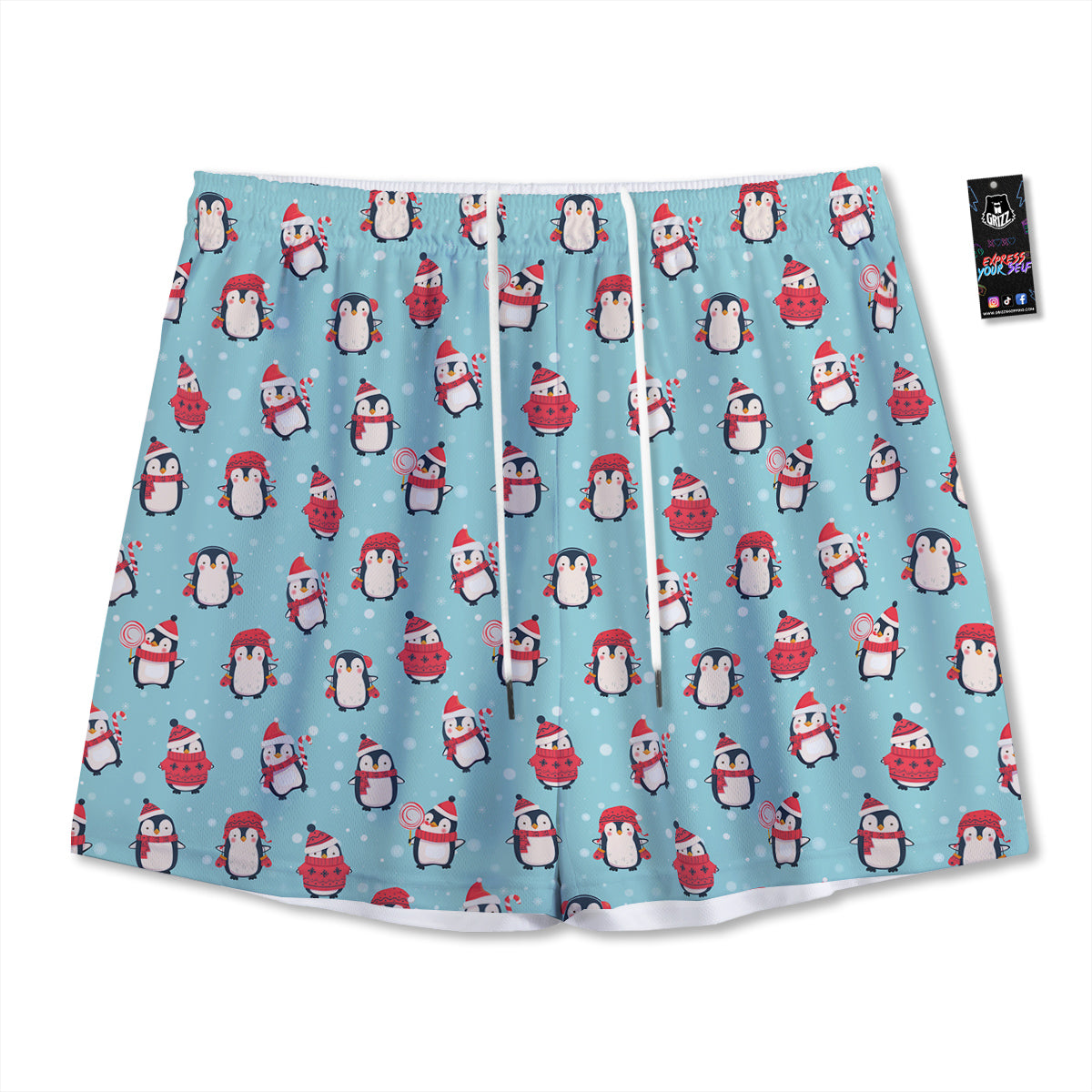 Penguin Cute Snowy Print Pattern Mesh Shorts
