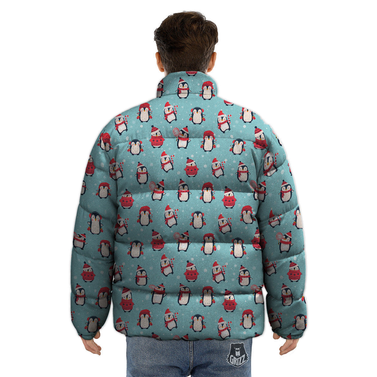 Penguin Cute Snowy Print Pattern Puffer Jacket-grizzshop