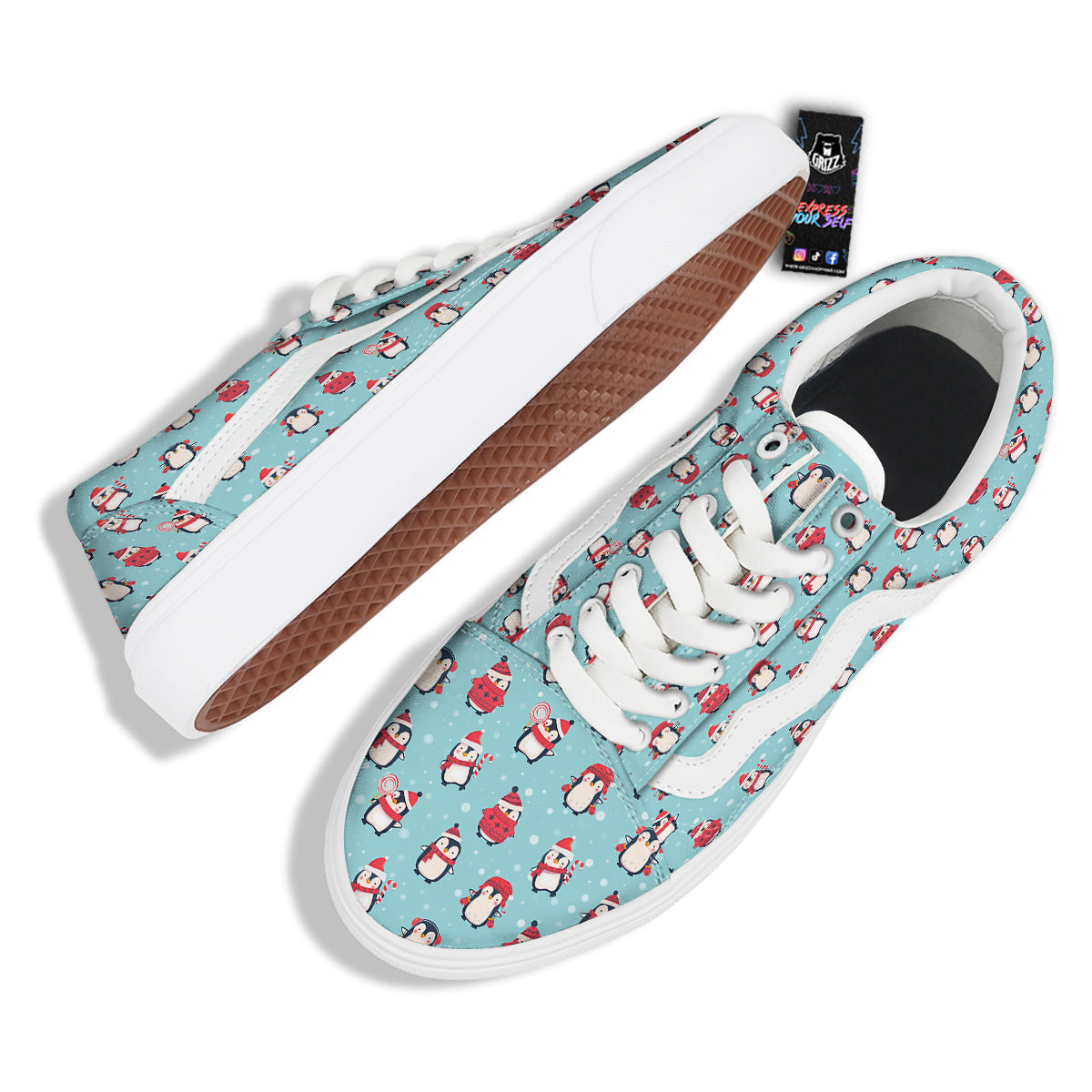 Penguin Cute Snowy Print Pattern Skate Shoes-grizzshop