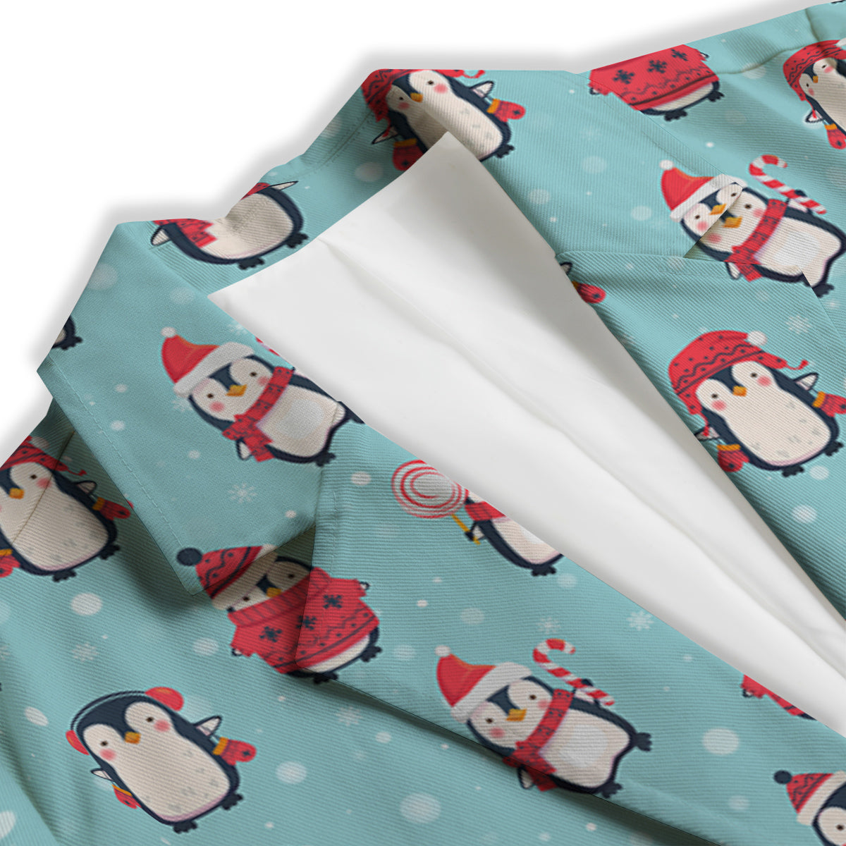Penguin Cute Snowy Print Pattern Women's Blazer-grizzshop