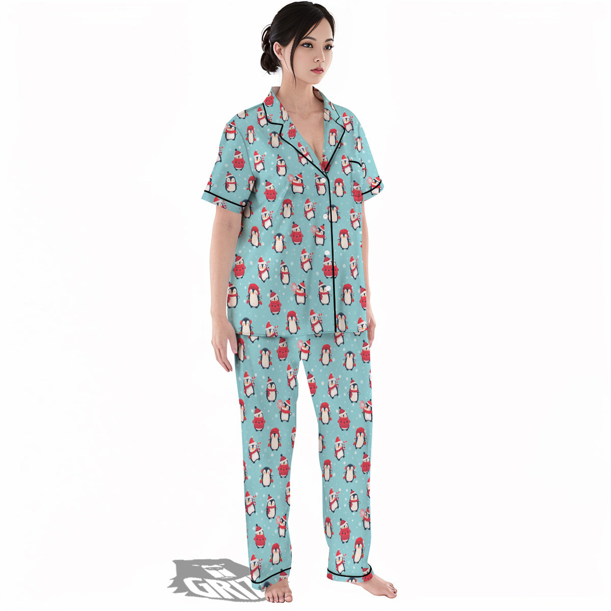 Penguin Cute Snowy Print Pattern Women's Pajamas Set-grizzshop