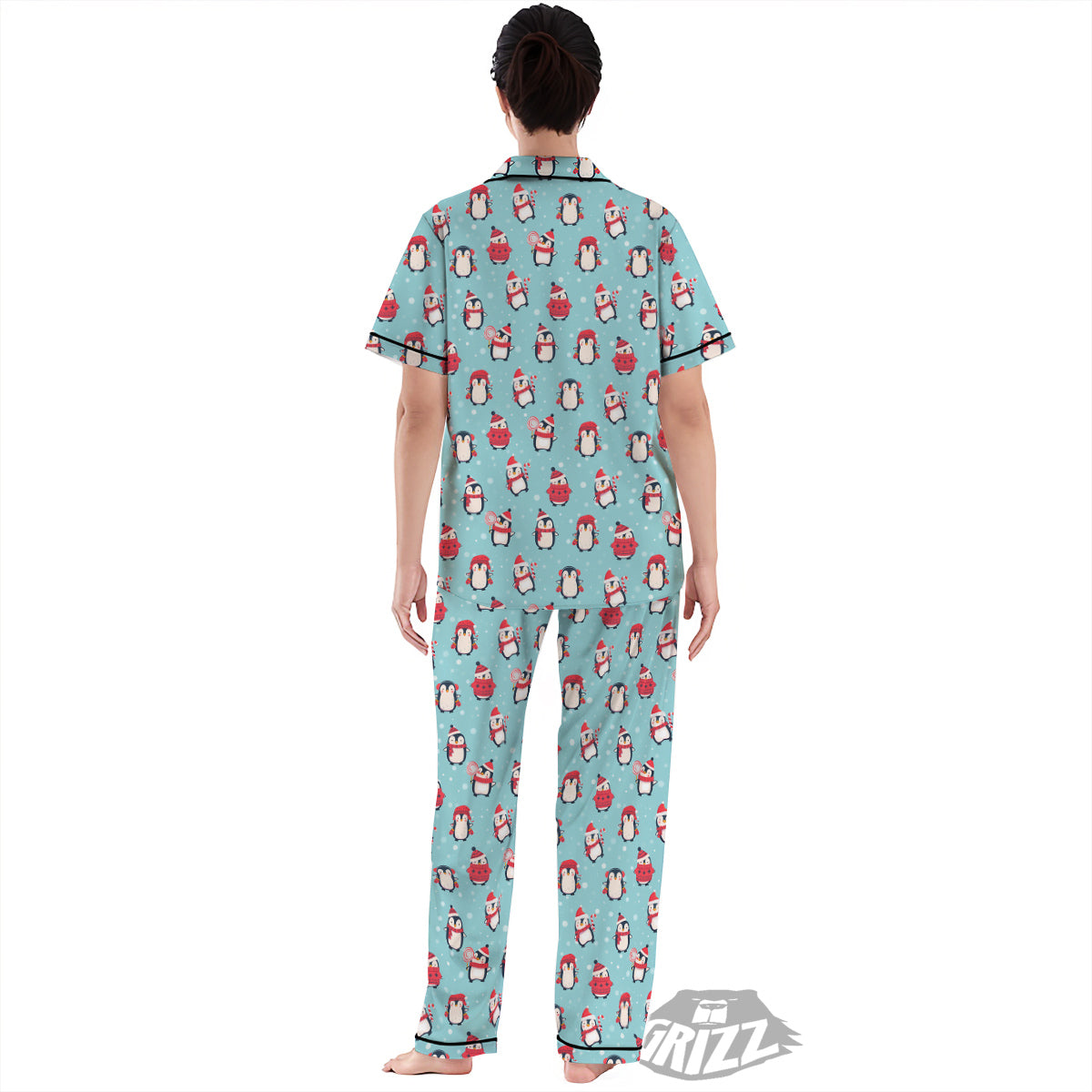 Penguin Cute Snowy Print Pattern Women's Pajamas Set-grizzshop
