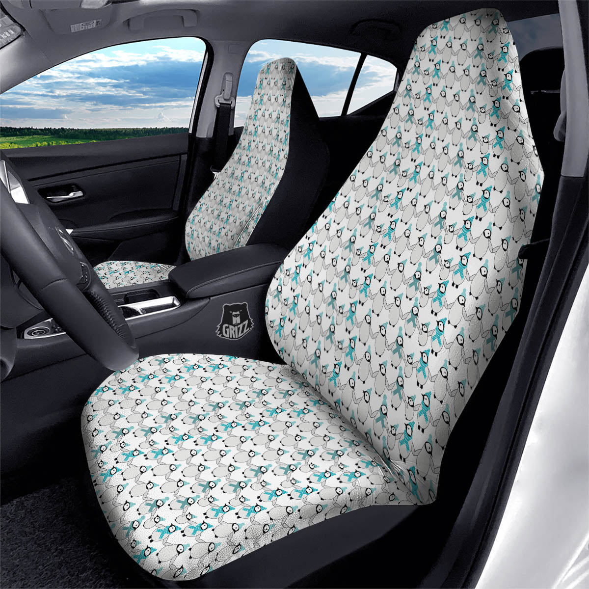 Penguin Emperor Cartoon Print Pattern Car Seat Covers-grizzshop