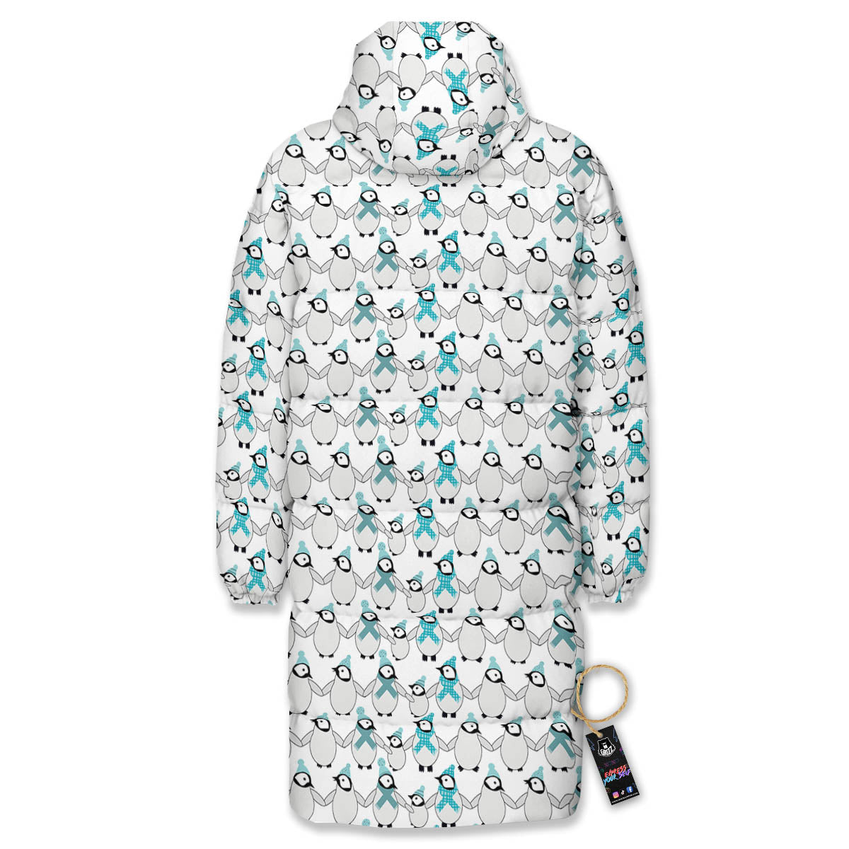 Penguin Emperor Cartoon Print Pattern Long Down Jacket-grizzshop