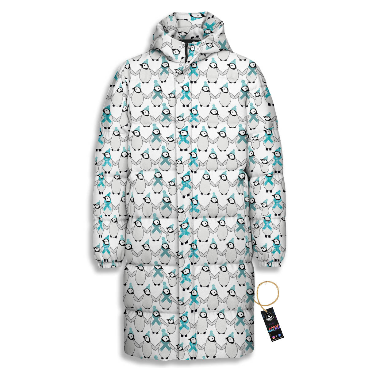 Penguin Emperor Cartoon Print Pattern Long Down Jacket-grizzshop