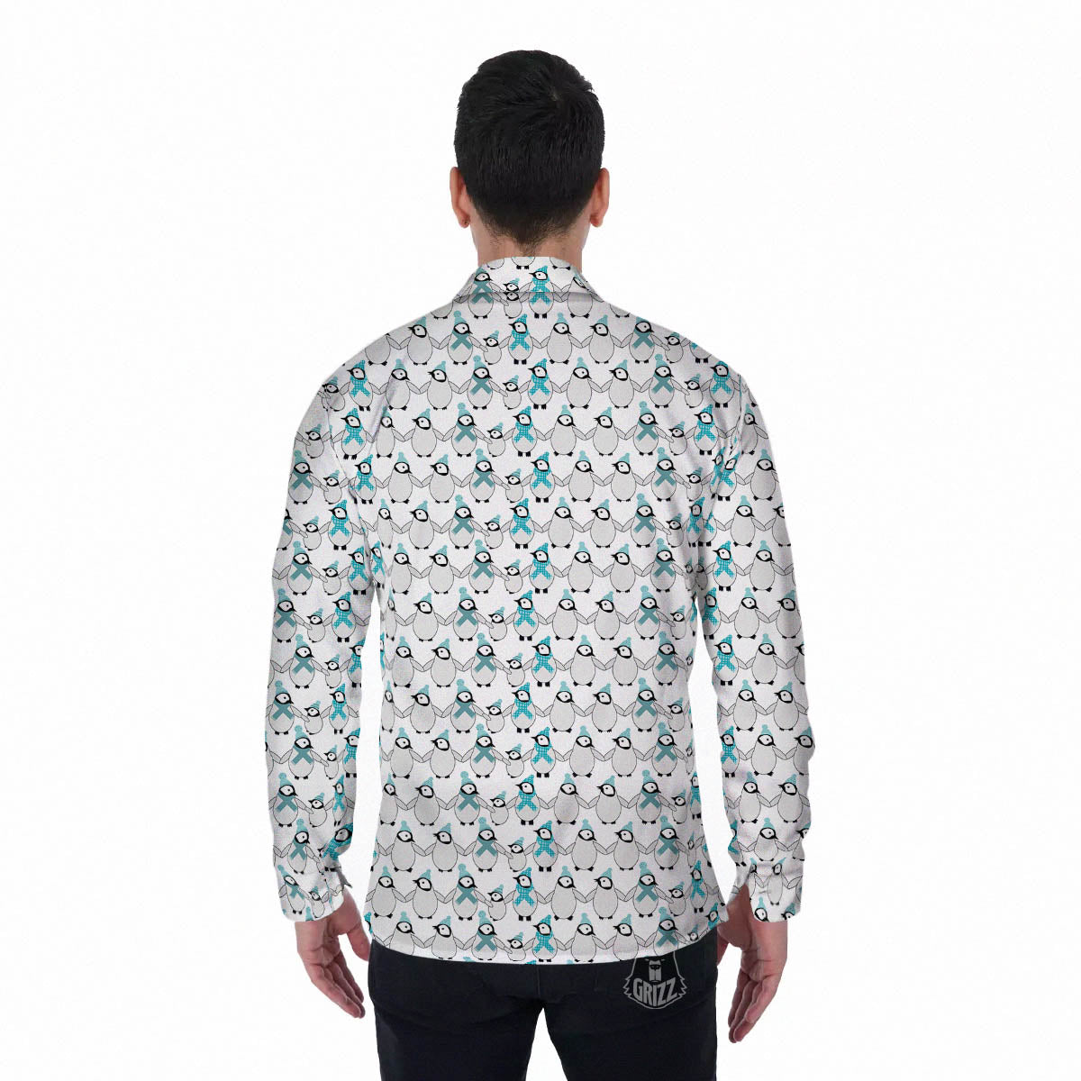 Penguin Emperor Cartoon Print Pattern Men's Long Sleeve Shirts-grizzshop
