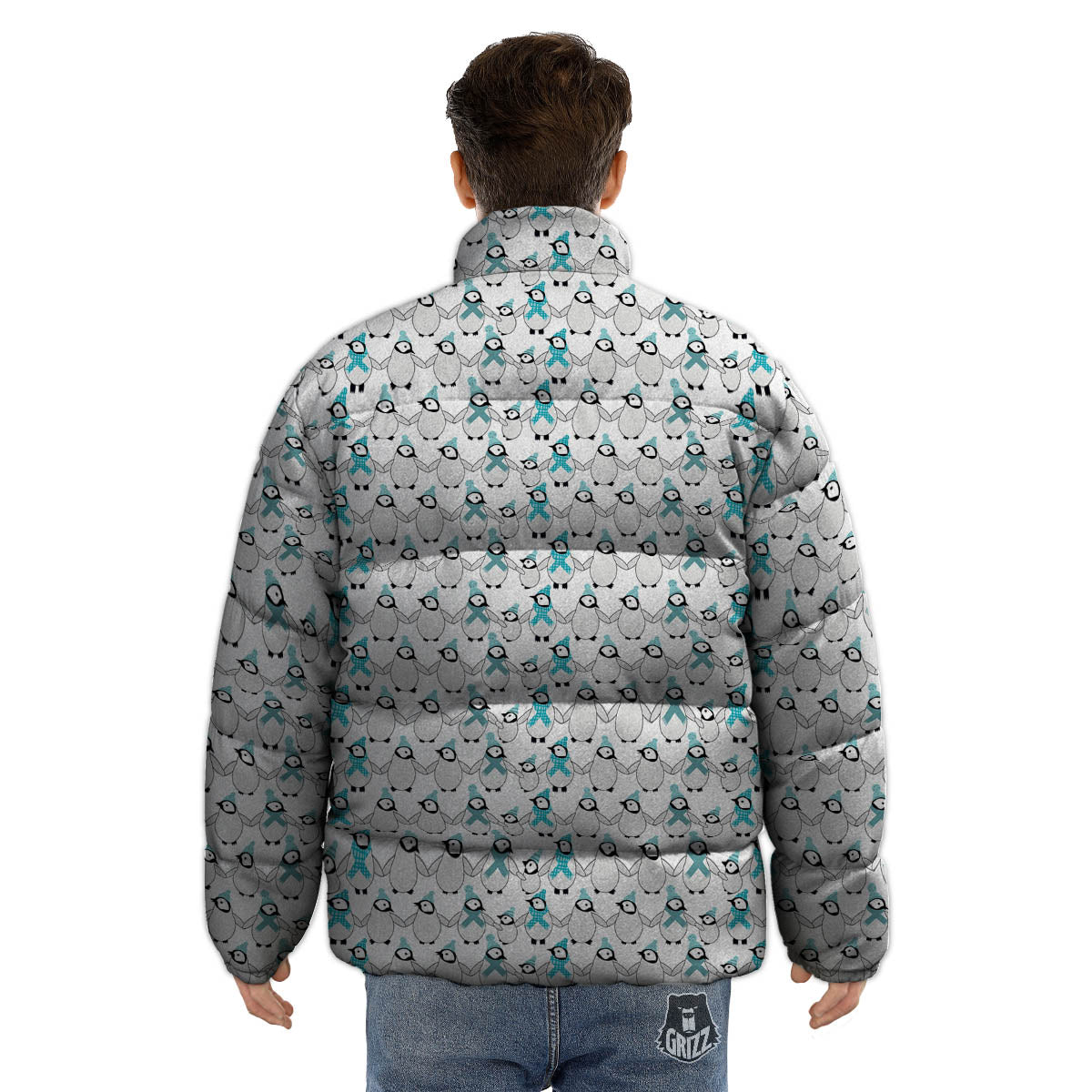 Penguin Emperor Cartoon Print Pattern Puffer Jacket-grizzshop