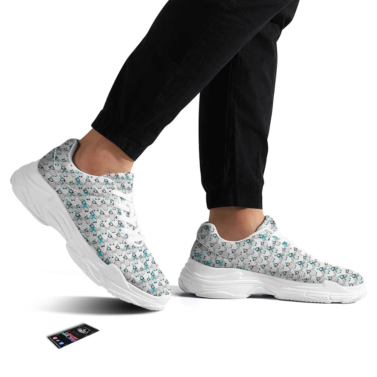 Penguin Emperor Cartoon Print Pattern White Chunky Shoes-grizzshop