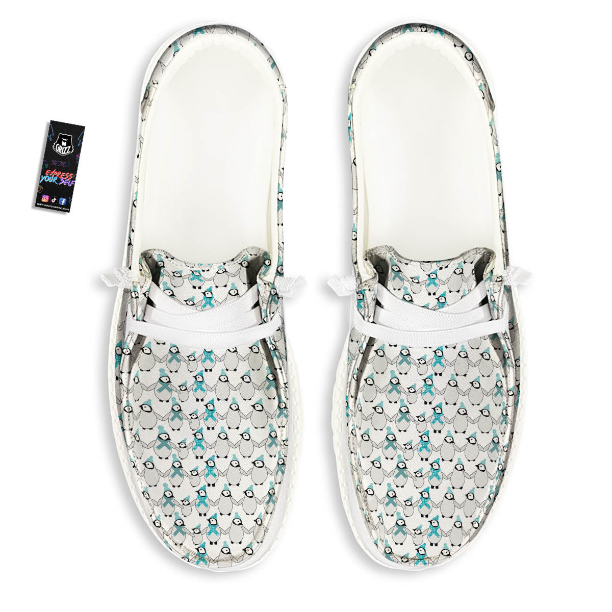 Penguin Emperor Cartoon Print Pattern White Loafers-grizzshop