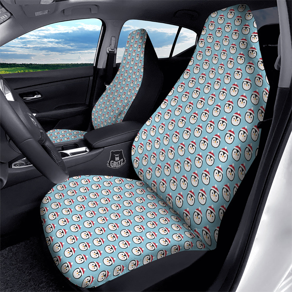 Penguin Face Cute Print Pattern Car Seat Covers-grizzshop