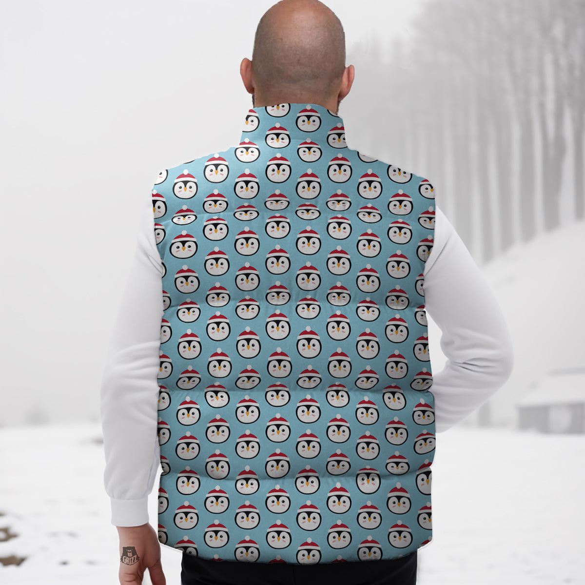Penguin Face Cute Print Pattern Down Vest-grizzshop