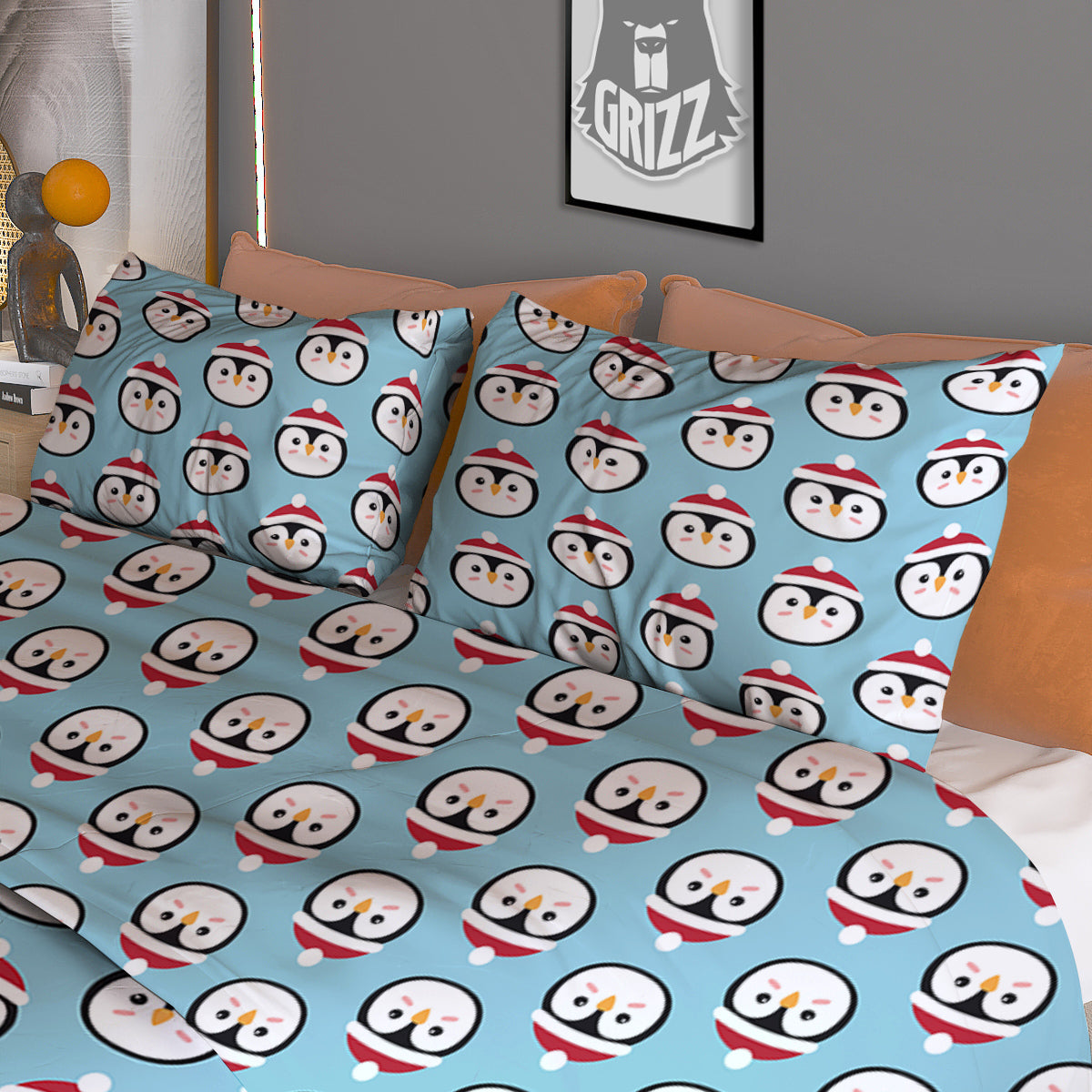 Penguin Face Cute Print Pattern Duvet Cover Bedding Set
