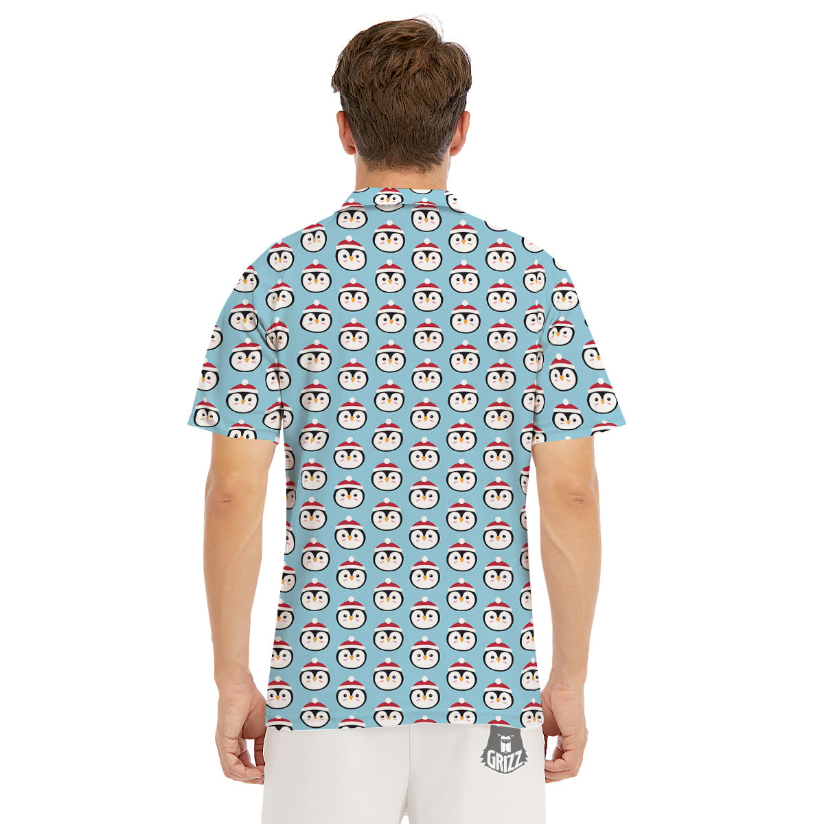 Penguin Face Cute Print Pattern Men's Golf Shirts-grizzshop