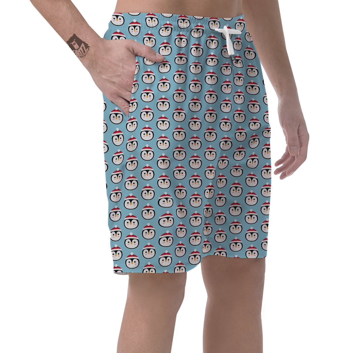Penguin Face Cute Print Pattern Men's Shorts-grizzshop
