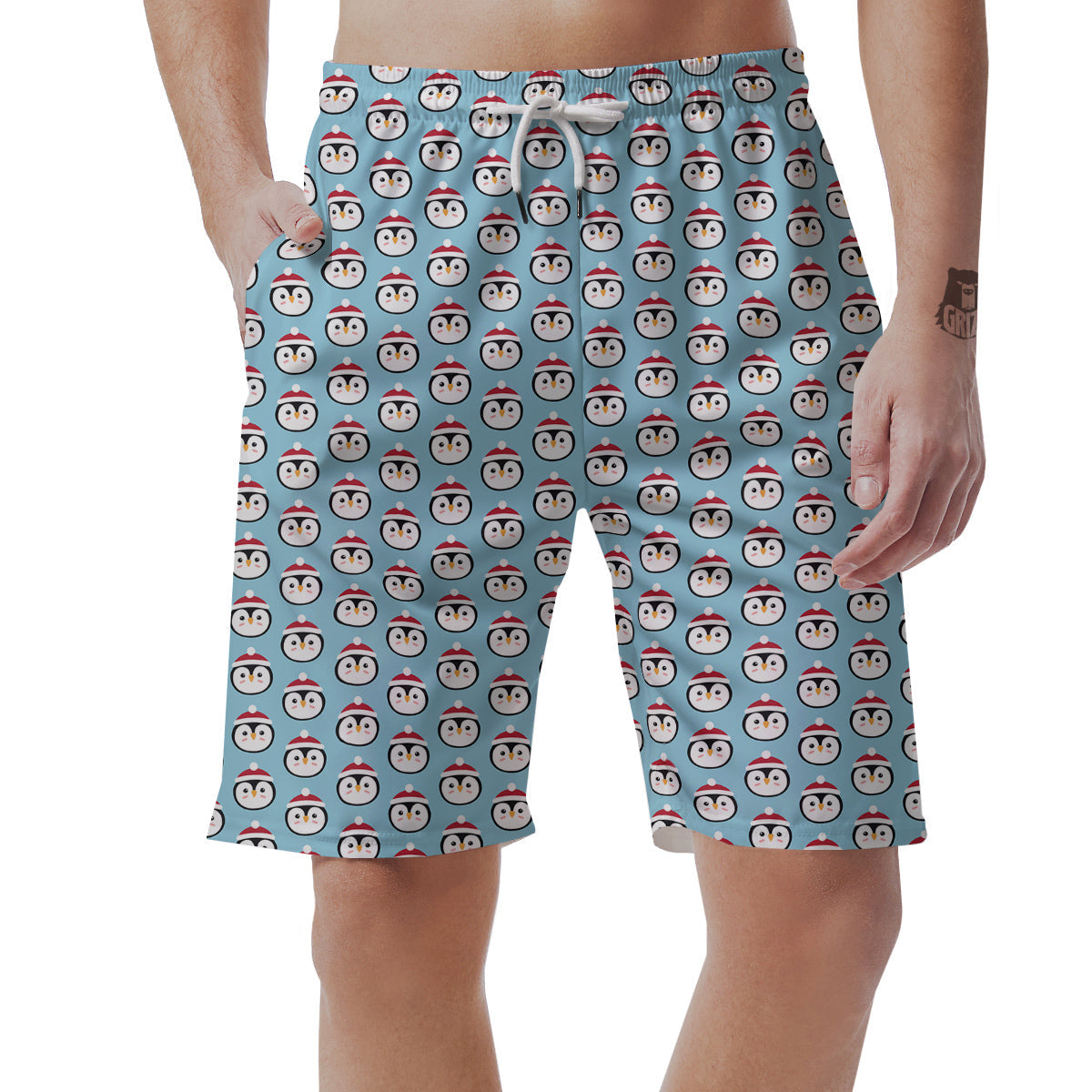Penguin Face Cute Print Pattern Men's Shorts-grizzshop