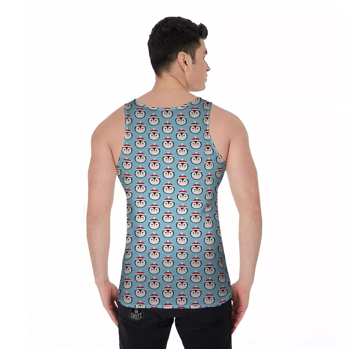 Penguin Face Cute Print Pattern Men's Tank Top-grizzshop