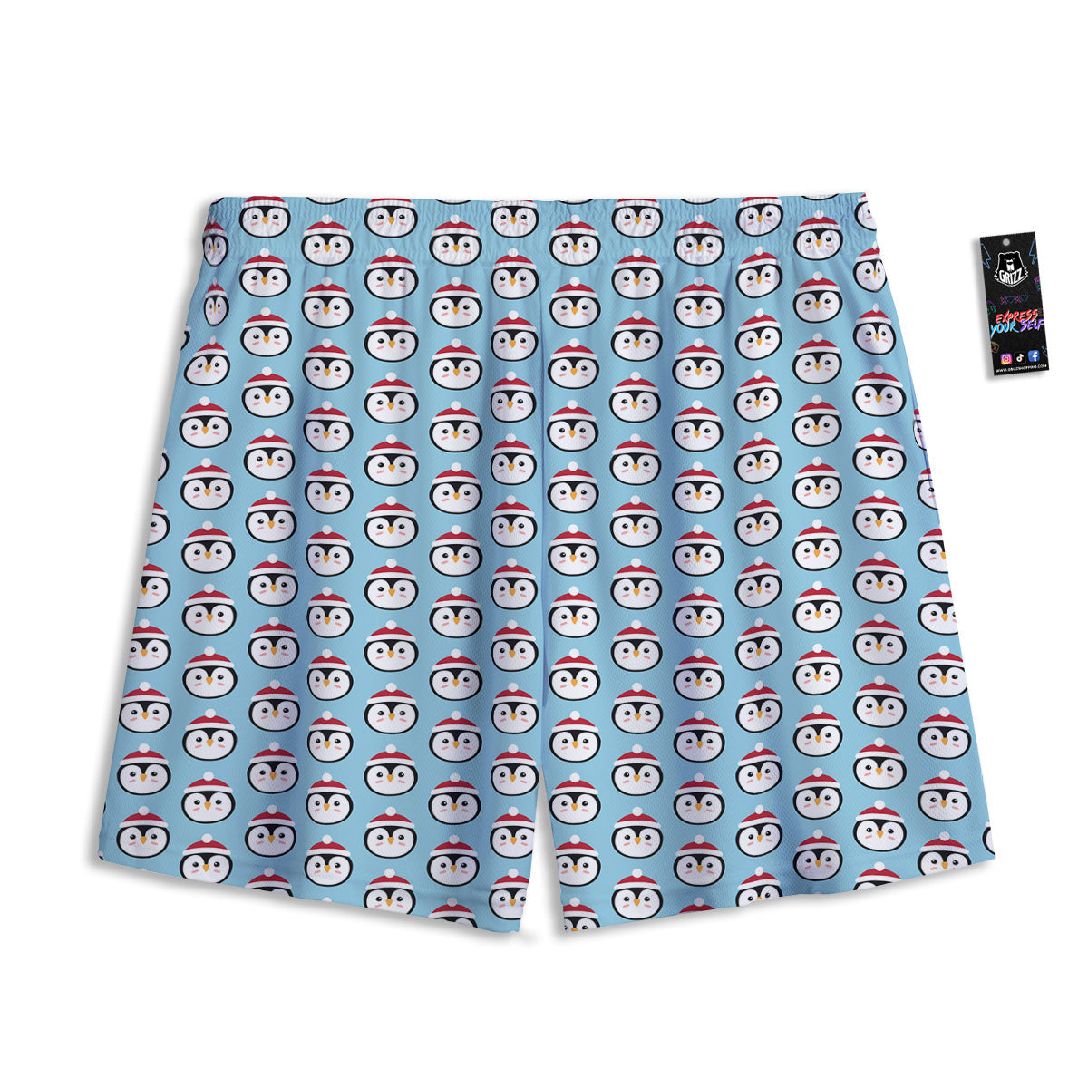 Penguin Face Cute Print Pattern Mesh Shorts