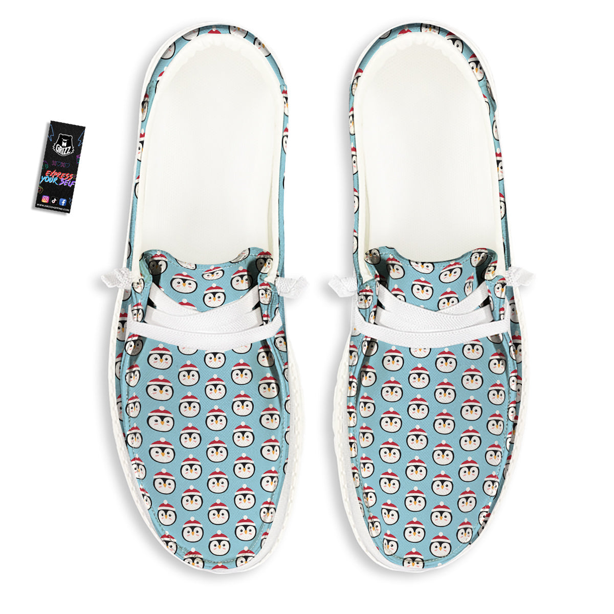 Penguin Face Cute Print Pattern White Loafers-grizzshop