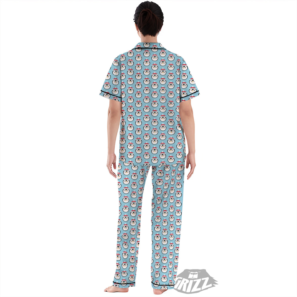 Penguin Face Cute Print Pattern Women's Pajamas Set-grizzshop