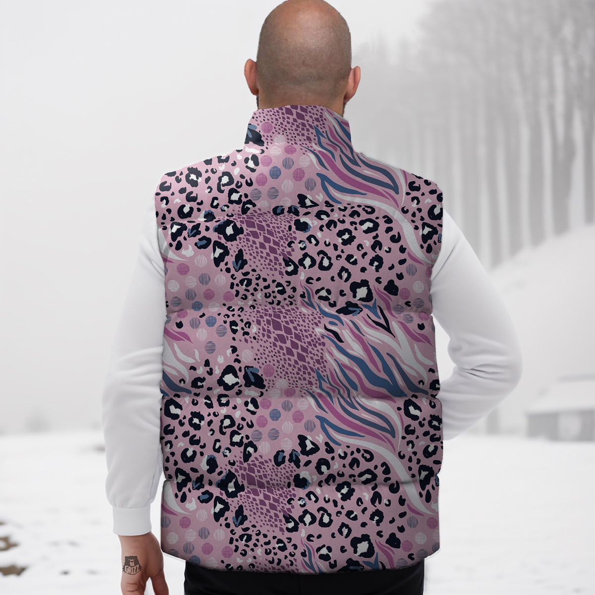 Penguin Face Pattern Print Down Vest-grizzshop