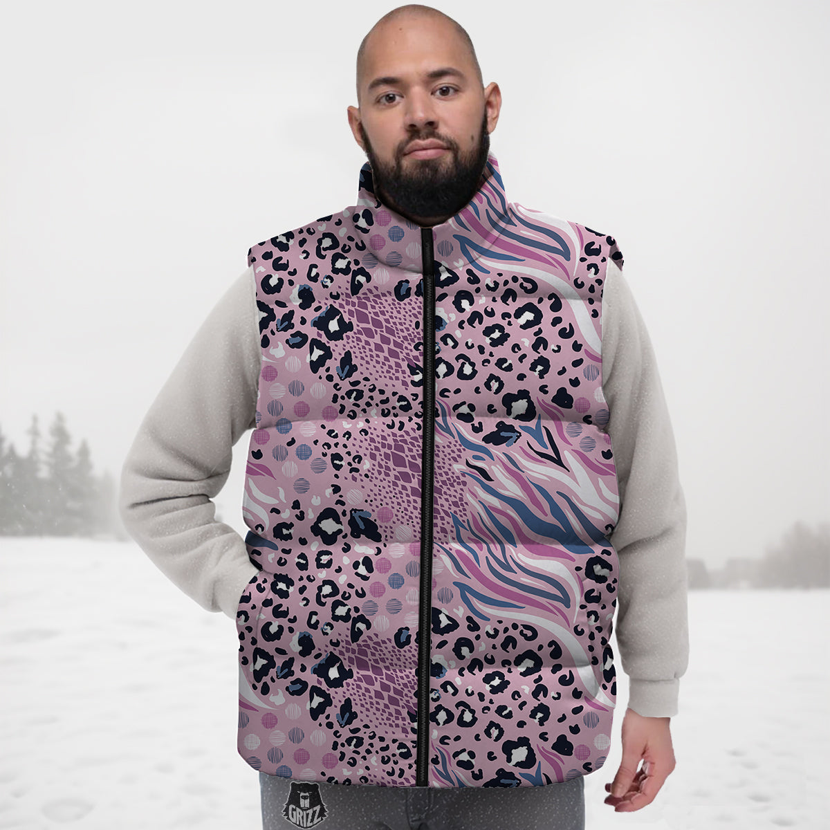 Penguin Face Pattern Print Down Vest-grizzshop